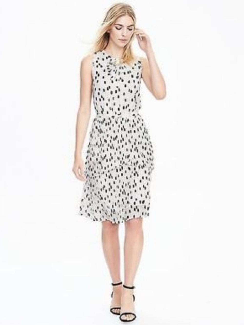 Banana Republic White Midi Dress with Black Dot Print. NWOT!